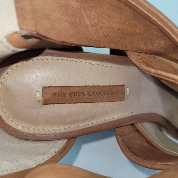 Frye Roberta Strap Wedge Sandal Women 6 Tan Nubuck Criss-Cross Strap Jute Detail - Picture 11 of 14